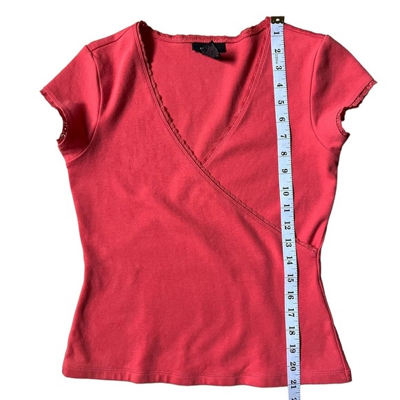 Women's Express Short Cap Sleeve Wrap Look T Shirt Size M Medium Stretchy Orange - Picture 13 of 13